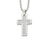 Men's Stainless Steel Grey Carbon Fiber Cross Pendant Necklace with Chain (22 Inches)